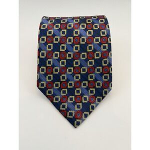 Jhane Barnes Men's Silk 62" Necktie Italy Blue Red Gold Design NWOT